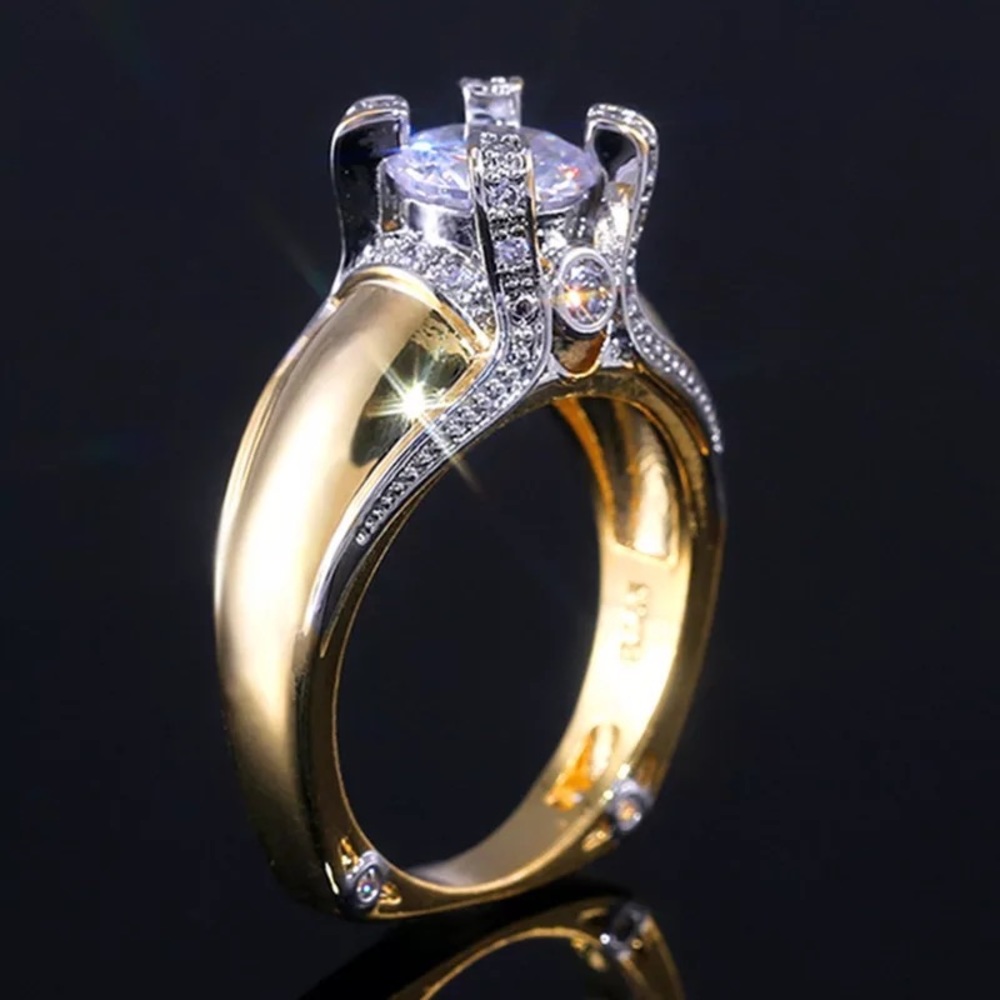 New Unisex Yellow Gold Plated Diamond Ring - Picture 5 of 7